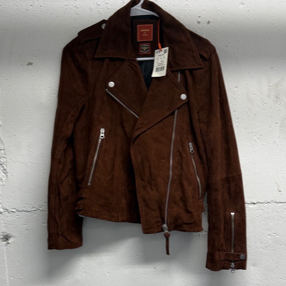 Superdry Dark Brown Suede Biker Jacket